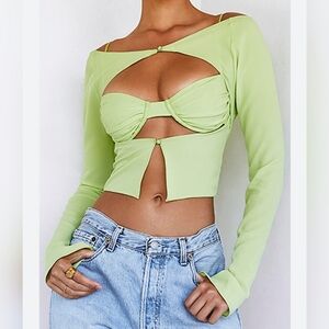 NWT Mistress Rocks Los Angeles lime green 2 piece long sleeve crop top size XS